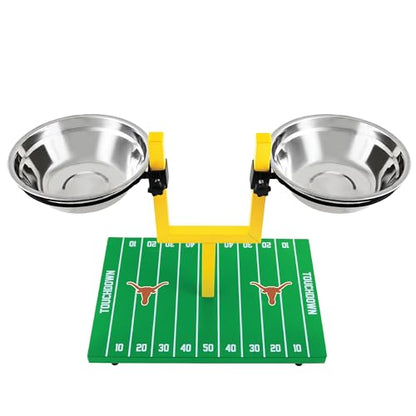 NCAA Texas Longhorns Goalpost Football Field Dog Feeder – Adjustable Elevated Dog Bowls with Stand, 2 Stainless Steel Bowls, Non-Slip Rubber Feet, Raised Pet Feeder for Large & Small Dogs - color: Texas Longhorns
