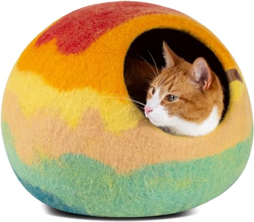MEOWFIA Cat Cave – Premium Felt Cat Bed for Indoor Cats, Handmade Merino Wool (Tucson Sunset, Medium) - color: Tucson Sunset, size: Medium