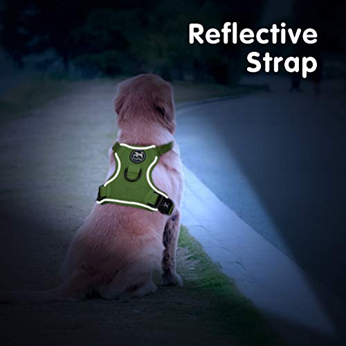 PoyPet Reflective Soft Breathable Mesh Dog Harness Choke-Free Double Padded Vest with Adjustable Neck and Chest(Grass Green,S) - color: Grass Green, size: S