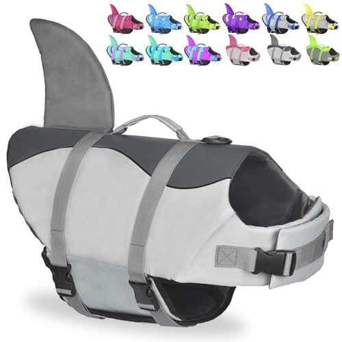 Shark Dog Life Jacket, Adjustable Dog Life Vest with Shark Fin, Suit for Small Medium Large Dog Life Vest for Swimming and Boating - color: Grey-Shark, size: X-small
