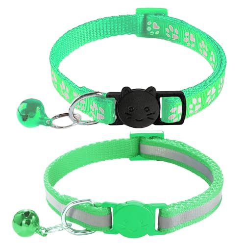2 Pack Cat Collars - Reflective, Breakaway Design with Bells, Adjustable from 7.5 to 12.5 Inches, Ideal Kitten Collar for Both Girls & Boys (Light Green) - color: Light Green