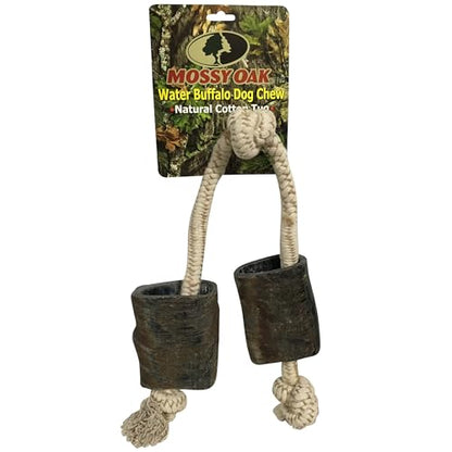 QT Dog Mossy Oak: Water Buffalo Horn & Tug Dog Chew - 24" Knotted Natural Cotton Rope, Pet Toy, No Preservatives, Horn, Long-Lasting, Combines Play & Chewing - style: 24"