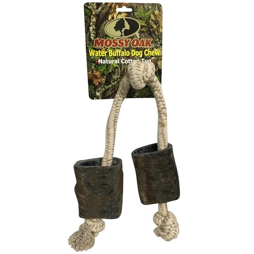 QT Dog Mossy Oak: Water Buffalo Horn & Tug Dog Chew - 24" Knotted Natural Cotton Rope, Pet Toy, No Preservatives, Horn, Long-Lasting, Combines Play & Chewing - style: 24"