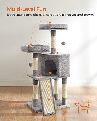 Feandrea Cat Tree, 45.3-Inch Cat Tower, Plush Condo with Scratching Post, Ramp, Perch, Spacious Cave, for Small Space, Light Gray UPCT141W01 - color: Light Gray