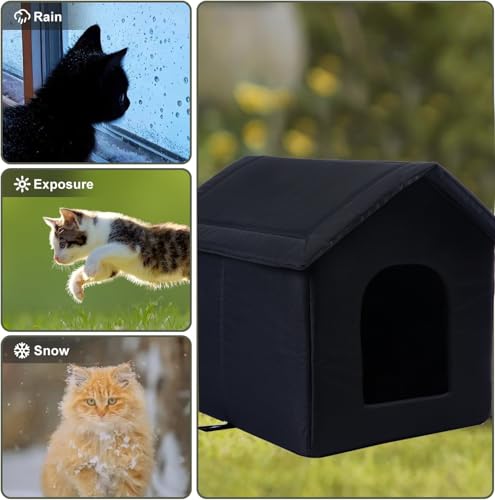 Cat Houses for Outdoor Cats Outdoor Houses for Feral Cats Cat House with Weatherproof Canvas Roof Stray Shelter (Cat House Black, Medium-Houses) - style: Medium cat houses