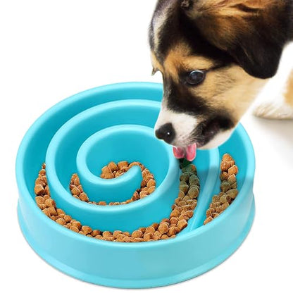 SunGrow Dog Slow Feed Bowl, Spiral Design Encourages Slow Eating, Interactive, 8”, Non-Slip Base, Portion Control, Blue, 1pc