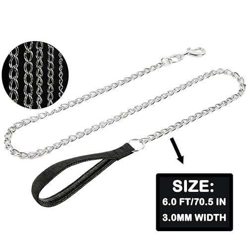 6ft Heavy Duty Metal Chain Leash, Standard Pet Leash chew Proof Dog Leash, Dog Chain for Yard, Chain leashes for Large Dogs
