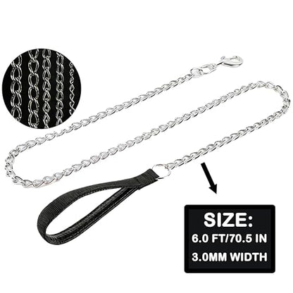 6ft Heavy Duty Metal Chain Leash, Standard Pet Leash chew Proof Dog Leash, Dog Chain for Yard, Chain leashes for Large Dogs