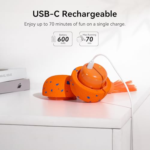 Cheerble Smart Interactive Dog Toy, Wicked Ball Rolly, Automatic Moving, Bouncing, Rotating, E-TPU Material, with Rope & Barks Sound Active Rolling Interactive Dog Ball for Medium and Large Dogs - color: Orange