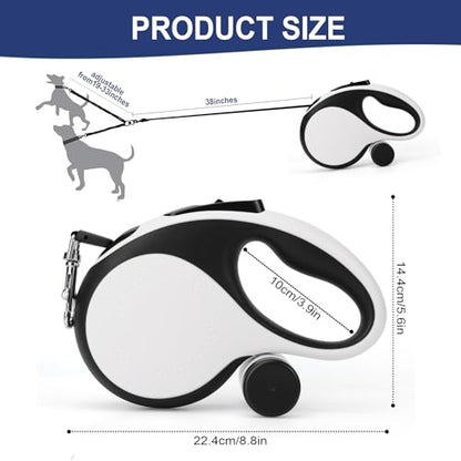 Dual Retractable Dog Leash for 2 Large Dogs (Up to 110LBS Each) - Double Headed Pet Leash with Poop Bags and LED Light, One Button Brake & Lock, 360 Tangle-Free (White, Large) - color: WHITE, size: Large