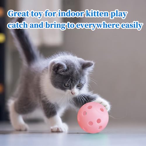12Pcs Cat Ball Toy, Low Noise No Bells Holey Plastic Cat Balls, Funny Interactive Cats Toys for Indoor Cats, Firm Toy Balls for Kitten Puppy Ferret Bird (1.65", Pink) - color: Pink, 12/Pack