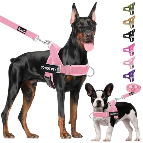 Lukovee No Pull Dog Harness and Leash Set - Heavy Duty Dog Vest with Soft Velvet Padding for Medium Large Dogs, Adjustable Reflective Tactical Harness with 2 Control Handles & Front Clip (S, PI) - color: Pink, size: Small