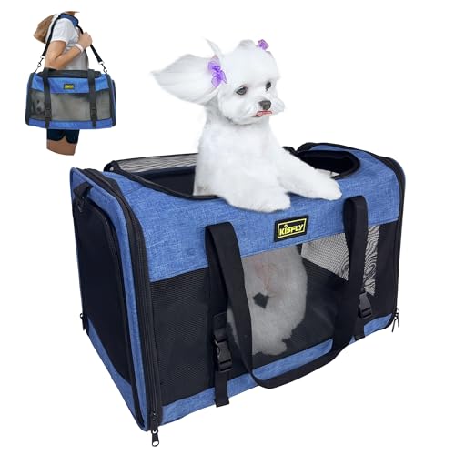Dog Carriers for Small Dogs, Large Cat & Bunny, Foldable Soft-Sided Pet Travel Bag, up to 25lbs (20"x13"x13"), Breathable and Anti-Scratch Mesh, Perfect for Road Trips, Portable, Blue - color: Blue, size: 20x13x13 in