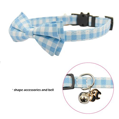 Bowtie Cat Collars Breakaway with Bell, Adjustable Cute Kitty Collars Safety Buckle Kitten Collar for Cat Puppy 7.5-11in (Light Blue Plaid) - color: Light Blue Plaid