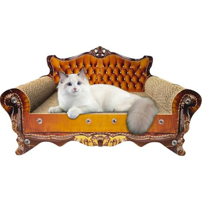 Luxury Cardboard Cat Scratcher Sofa Bed, Couch Shaped Cat Scratching Board, Scratch Lounge with Catnip, Scratcher for Indoor Cats(Brown) - color: Brown Crown