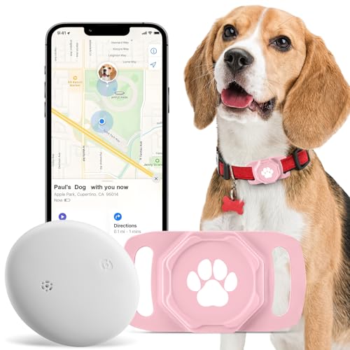 Smart Pet Tracker for Collar - Dog Trackers Pet Location Tracker with Holder, No Monthly Fee, Compatible with Apple Airtag Find My (iOS Only, Not for Android), Anti-Lost Device for Pets, Bag Straps - color: Pink