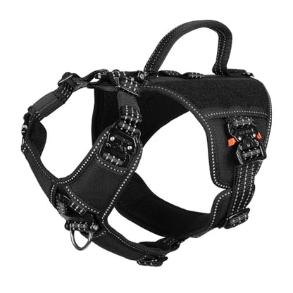 ICEFANG GN8 Tactical Dog Harness with 4X Metal Buckles for Small Sized Dogs,Reflective in Training Walking K9 Vest,No-Pull Front Leash Clip,Adjustable Pet Harness (Black, Small (Pack of 1)) - color: Black, size: Small (Pack of 1)
