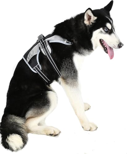Escape Proof Dog Harness - No Pull Reflective Dogs Harness Vest with Lift Handle, Adjustable Soft Padded No Slip Pet Harness Training Easy Control for Medium Large Dogs - color: Black & Grey, size: Medium