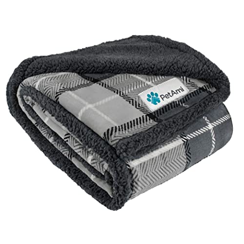 PetAmi Dog Blanket for Medium Large Dogs, Pet Bed Blanket Cat Puppy Kitten, Fleece Furniture Couch Cover Protector Sofa Car, Soft Sherpa Dog Throw Plush Reversible Washable, 40x60 Plaid Dark Gray - color: Plaid Charcoal Grey, size: Large - 60 X 40 Inches