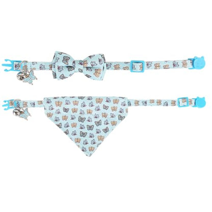 Cat Collar Breakaway with Cute Bow Tie Bandana and Bell Accessories Butterfly for Kitty Adjustable Safety - color: butterfly