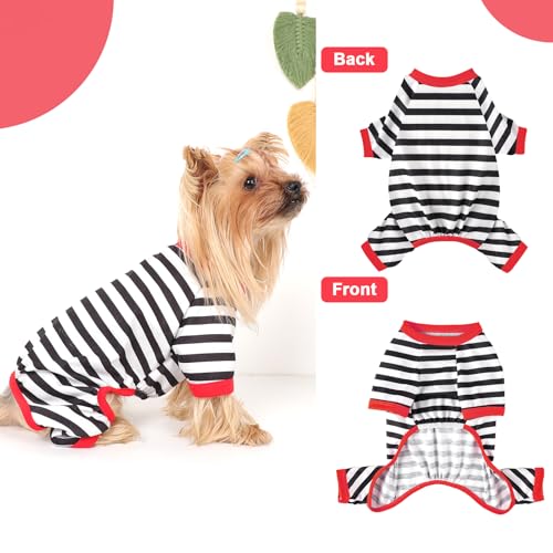 Dog Pajamas, Stretchy Puppy Jammies Onesie, Comfy Doggie Striped Pjs, Lightweight Soft Puppy Outfit, Dogs Clothes for Small Size Girl Boy(White,S) - color: Black, size: Small (Chest 14.2 in)