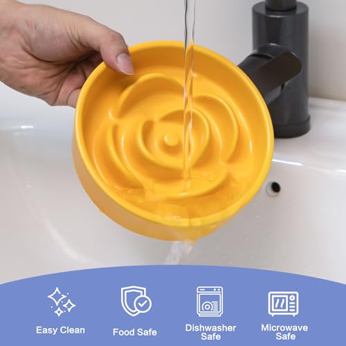 6'' Ceramic Slow Feeder Dog Bowls - Petal Shape Modern Dog Food Dish for Cats and Small Breed Dogs, Puzzle Maze Bowl to Slow Down Eating, Anti-Gulping, Dishwasher & Microwave Safe, Yellow - color: Yellow, size: 6 inch