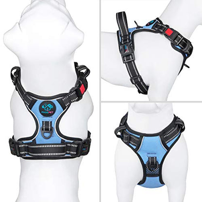 PHOEPET No Pull Dog Harness Reflective Adjustable Vest with a Training Handle, Name ID Pocket, 2 Metal Leash Hooks, 3 Snap Buckles [Easy to Put on & Take Off](S, Baby Blue) - color: Baby Blue, size: Small