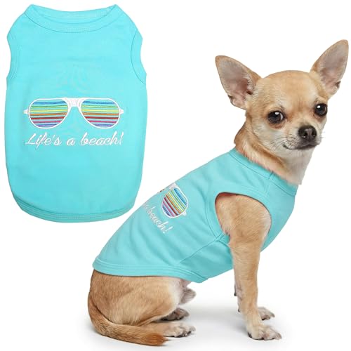 Parisian Pet Beach Dog Shirt – 100% Cotton Shirts for Small Dogs – Sleeveless Pet Vest – Lightweight and Breathable Dogs Apparel – Cute Summer Dog Clothes - Stretchy T Shirts for Pets - size: S
