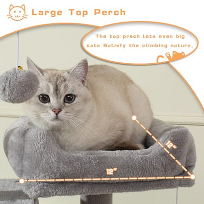 Letkind Cat Tree, 70-Inch Cat Tree Tower with Hammock, Scratching Post, Condo and Multi-Level Cat Tower, Large Cat Activity Center Playhouse, Light Gray LCT015 - color: Light Grey