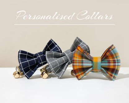 Personalized Cat Collar with Engraved Name and Phone Number - Customizable Kitten Collars for Boys and Girls (Plaid) - color: Plaid
