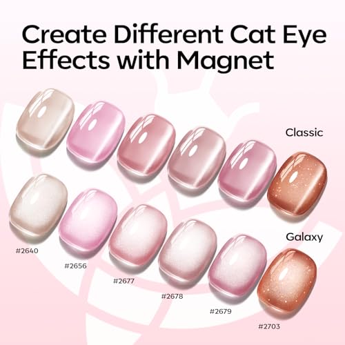 modelones Cat Eye Gel Nail Polish, 6 Colors Nude Gel Polish Pink Glitter Brown with Magnet Sparkle Galaxy Series Nail Polish Kit Soak Off Led Nail Art Manicure Salon DIY Gifts - color: A-0 Nude Pink Honey