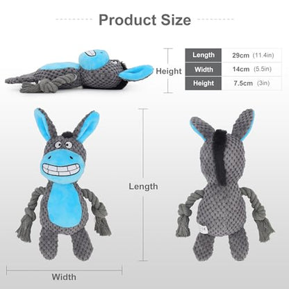 Dog Toys, Dog Squeaker Toys with Crinkle Paper, Stuffed Animal Dog Plush Chewing Toy, Cotton Rope Interactive Toys for Puppy, Small, Middle Dogs (Dark Gray Donkey) - color: Dark Gray