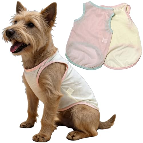 2Pcs Cooling Shirts for Small Dogs, Sleeveless Dog Vest, Lightweight Breathable Dog Summer Tank Top Sun Protection Shirts for Dogs Cats Pet Apparel (Pink Yellow, Small Size for 3.0-5.5lb Pets) - color: Pink Yellow, size: Small size for 3.0-5.5lb pets