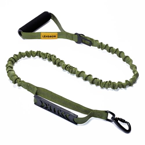 6FT Highly Reflective Heavy Duty Elastic Bungee Medium and Large Dog Leash Shock Absorbing with Comfortable Padded Handle and Traffic Handle Suitable for Training - color: Forest Green