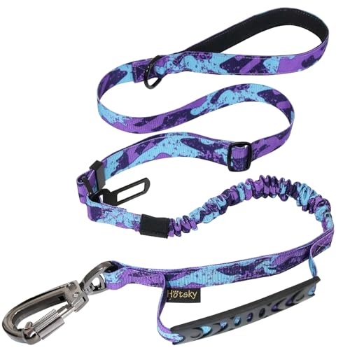 Hotsky Tactical Dog Leash Heavy Duty for Medium Large Dogs that Pull,4-6Ft Strong Bungee Shock Absorbing No Pull Dog Leash with Padded Double Handle and Car Seatbelt,Purple Camo - color: Bungee(4-6FT,M/L),Purple Camo, size: Medium / Large
