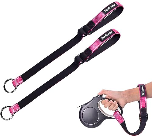 2 Packs Short Dog Leash, Safety Wrist Strap for Retractable Dog Leash, Reflective Design and Adjustable Soft Padded Handle, Extra Layer Security for Pet Stroller (Pink, Pink) - color: Pink, size: 2 Packs