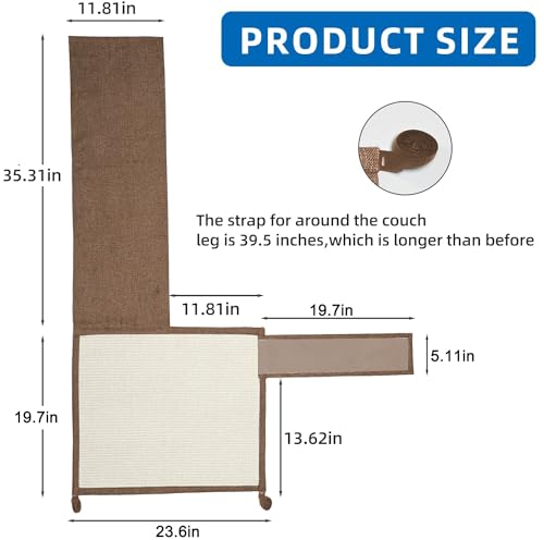 Cat Scratch Furniture Protector with Natural Sisal for Protecting Couch Sofa Chair Furniture,Couch Protector from Cat Claws 23.6L''*19.7W'' (Brown, Right Handed) - color: Brown