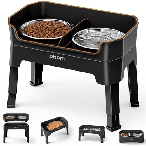 KPWACD 3-in-1 Elevated Dog Bowls Mess Proof Raised Slow Feeder Dog Bowls, 4 Height Adjustable Stand Licking Plate with 2 56oz Stainless Steel Doggy Food Dish for Small Medium Large Pets - color: Black, size: 2 Stainless Steel Bowls + Slow Feeder