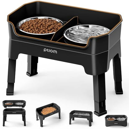 KPWACD 3-in-1 Elevated Dog Bowls Mess Proof Raised Slow Feeder Dog Bowls, 4 Height Adjustable Stand Licking Plate with 2 56oz Stainless Steel Doggy Food Dish for Small Medium Large Pets - color: Black, size: 2 Stainless Steel Bowls + Slow Feeder