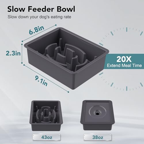 UPSKY 2-in-1 Elevated Dog Bowls Slow Feeder, 4 Height Adjustable Raised Bowl Stand, No Spill Dog Water Bowls, Anti-Slip Food and Water Bowls for Small Medium Dogs(Not Include Stainless Steel Bowl) - color: A-Water Bowl+Slow Feeder (Grey)