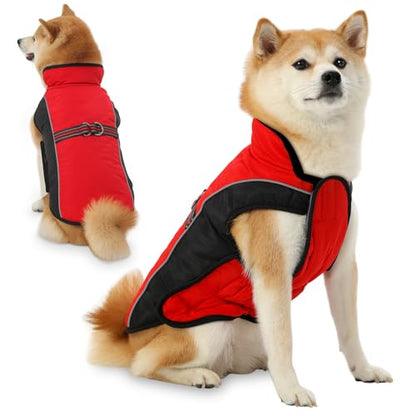 Dog Coat, Water-Resistant Dog Clothes, Warm Fleece Lining Dogs Coats, Winter Windproof Dogs Jackets with Reflective, Pet Vest for Small Medium Large Pets - 1 PCS - color: Dark Red, size: M ( 14-25 LB | 14.96"Neck Girth )