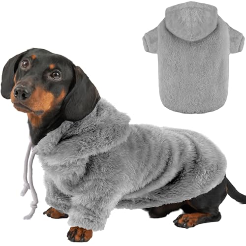 Fuzzy Dog Hoodie Sweater for Large Dogs Warm Winter Dog Clothes with Double-Sided Plush Fleece Soft Stretchy Pet Coats Hooded Sweatshirt for Medium Large Dogs - color: Grey, size: M (Back: 16.54",Chest: 22.05",12-25lbs)