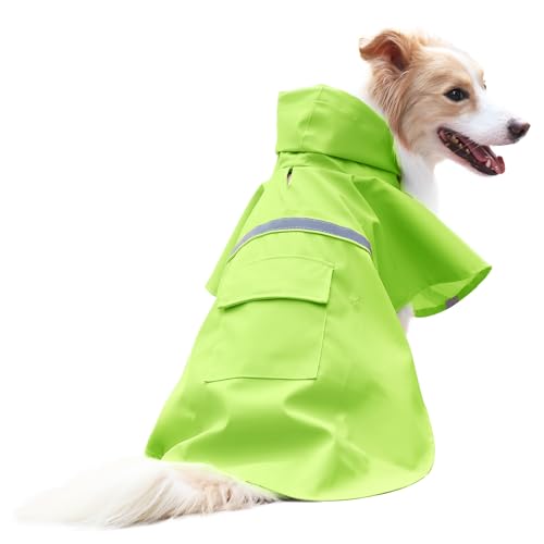 NACOCO Large Dog Raincoat Adjustable - Pet Water Proof Clothes Lightweight Rain Jacket Poncho Hoodies with Strip Reflective (M, Green) - color: Green, size: Medium (Pack of 1)