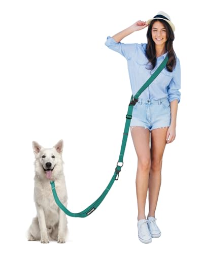 Hands Free Dog Leash, Multifunctional Crossbody Dog Leash, 5.9-9.5Ft Long Waist Belt with Car Seatbelt and Double-Sided Reflective Stitches for Medium and Large Dogs Walking, Jogging(Green) - color: Green, size: Large-5.9-9.5ft