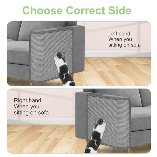 Cat Scratch Couch Protector,23.6" L*19.7" W Scratching Furniture Protector Pad,Cat Scratch Sofa Arm Sheild with Grey Natural Sisal for Protecting Couch Sofa Chair Furniture (Grey/Right Hand) - color: Grey