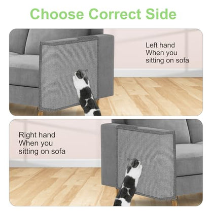 Cat Scratch Couch Protector,23.6" L*19.7" W Scratching Furniture Protector Pad,Cat Scratch Sofa Arm Sheild with Grey Natural Sisal for Protecting Couch Sofa Chair Furniture (Grey/Right Hand) - color: Grey