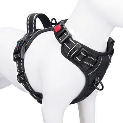 PHOEPET No Pull Dog Harnesses for Small Dogs Reflective Adjustable Front Clip Vest with Handle 2 Metal Rings 3 Buckles [Easy to Put on & Take Off] (S, Black) - color: Black, size: Small