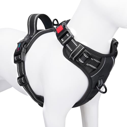 PHOEPET No Pull Dog Harnesses for Small Dogs Reflective Adjustable Front Clip Vest with Handle 2 Metal Rings 3 Buckles [Easy to Put on & Take Off] (S, Black) - color: Black, size: Small