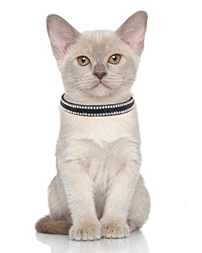 Solmoony Breakaway Cat Collars with Bell,Adjustable Safe Kitten Collar,Cat Collars for Girl Cats with Rhinestone Soft Velvet (Black2) - color: Black2
