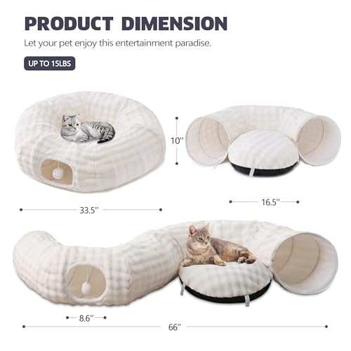 Bubble Cat Tunnel for Indoor Cats, Round Peekaboo Cave Toy with Dangling Balls, Donut Tunnel Bed with Circle Mat for Puppy Kitten Rabbit, Cream White - color: Cream White